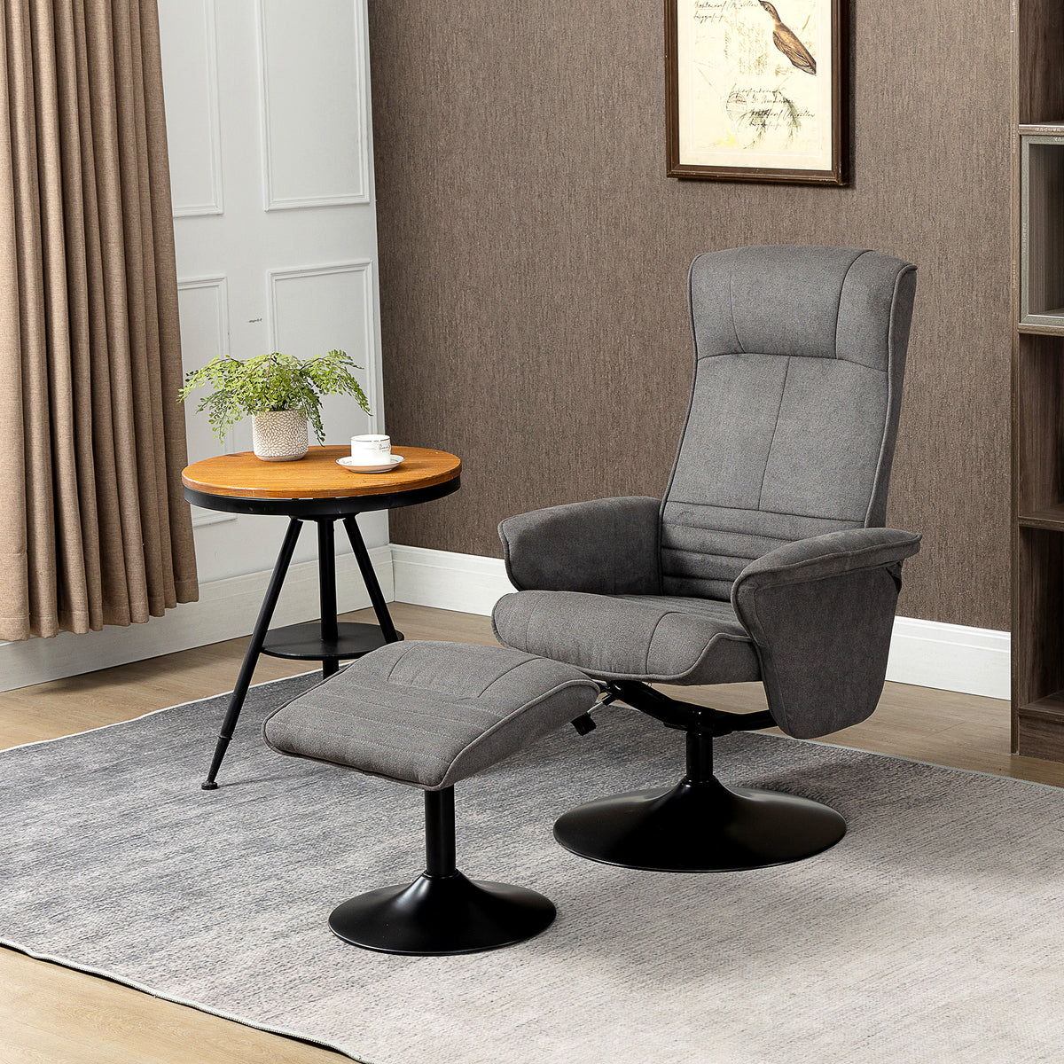 Relaxfauteuil met voetenbank, verstelbare rugleuning, 69 cm x 71 cm x 104 cm, donkergrijs + zwart (2)