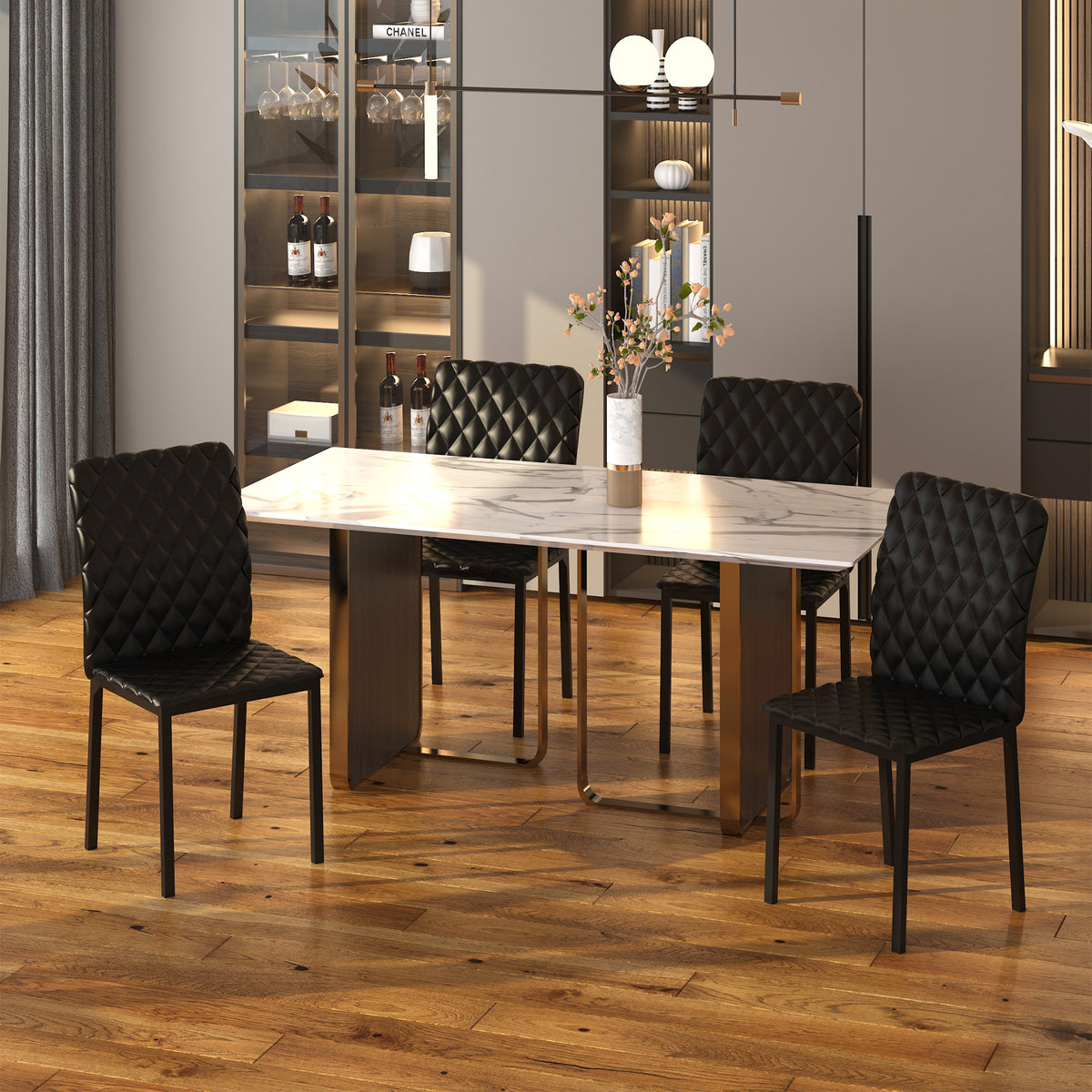 HOCMOM 4-delige set stoelen eetkamerstoelen keukenstoelen 41 cm x 50 cm x 91 cm, Zwart (2)
