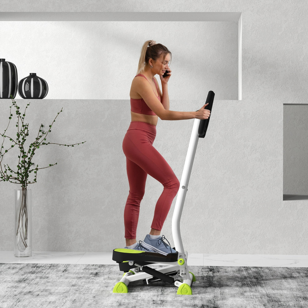 Stepper fitnessapparaat, LCD-monitor, antislip pedalen, staal en ABS, 55x44x108 cm, groen+zwart (2)