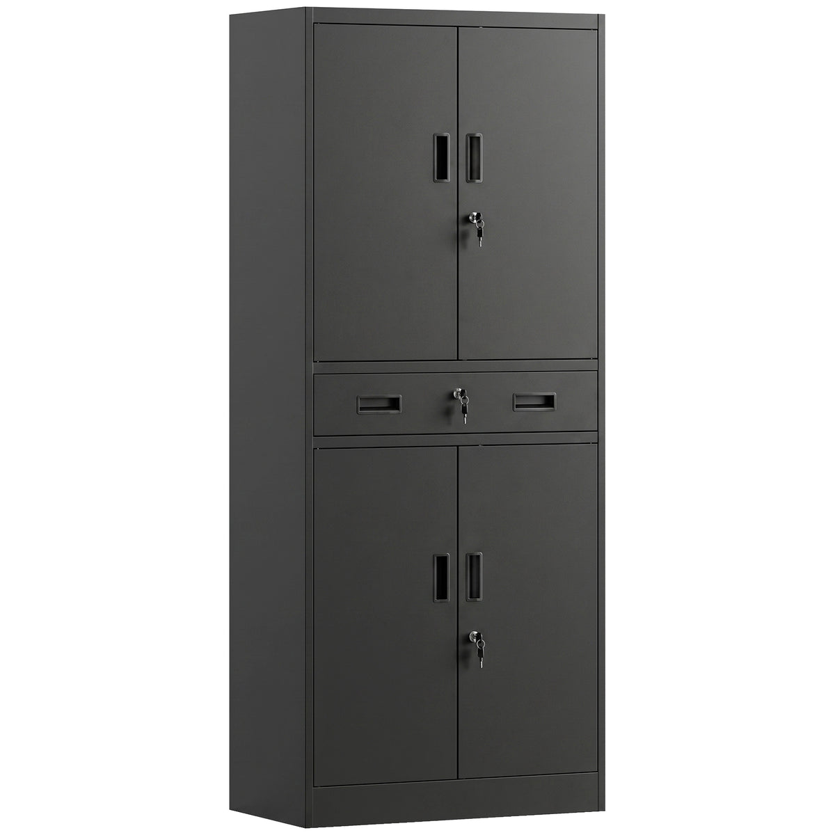 Metalen kast 180 cm, gereedschapskast met afsluitbare deuren, lade en verstelbare legplanken, zwart