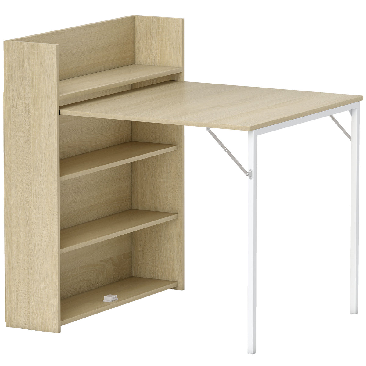 Klapbare eettafel met rek, industrieel design, ruimtebesparend, voor kleine ruimtes, 78,5 x 91 x 93 cm, eiken