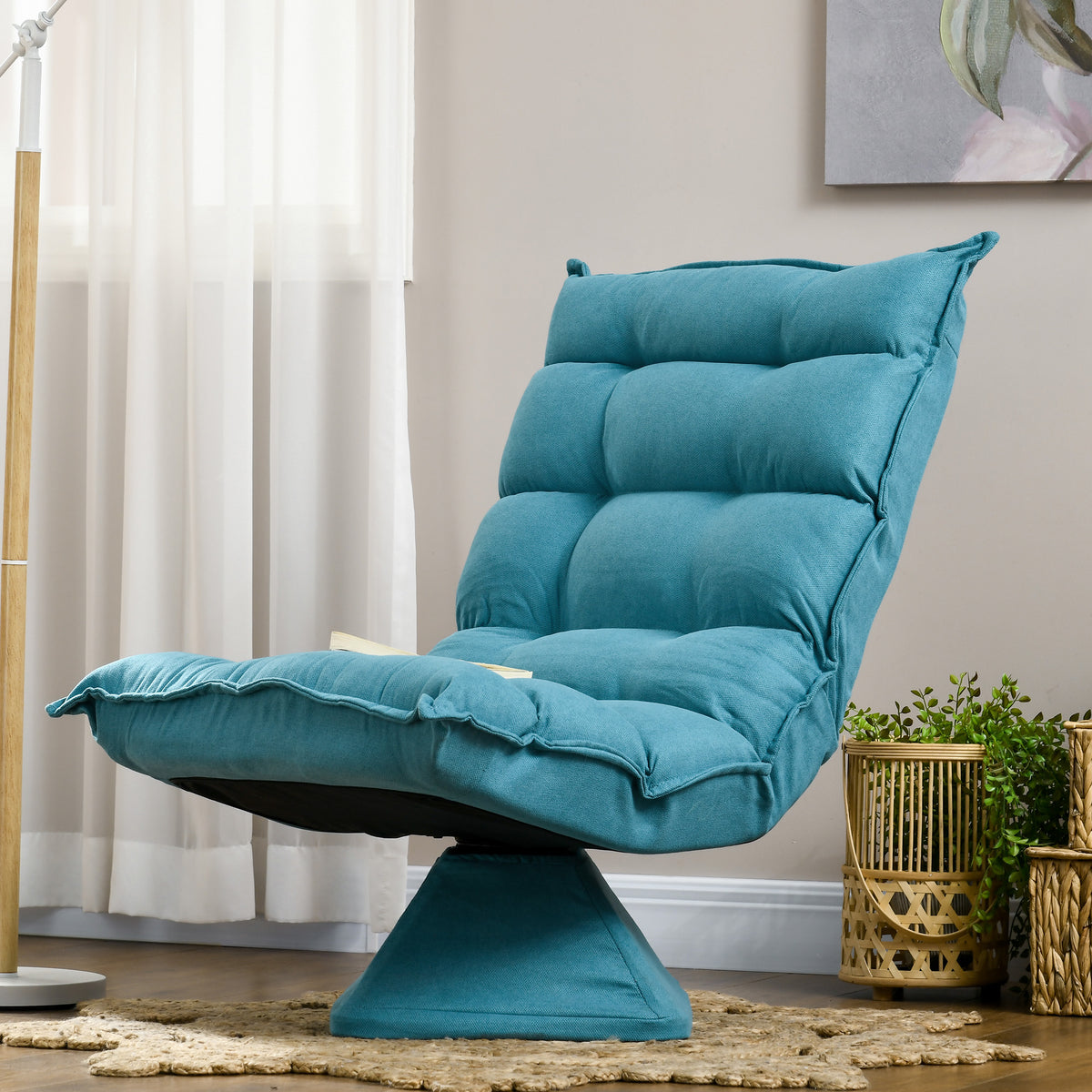 Relaxfauteuil leesstoel, draaibaar, fluweel-look, 62 cm x 70 cm x 95 cm, blauw (2)