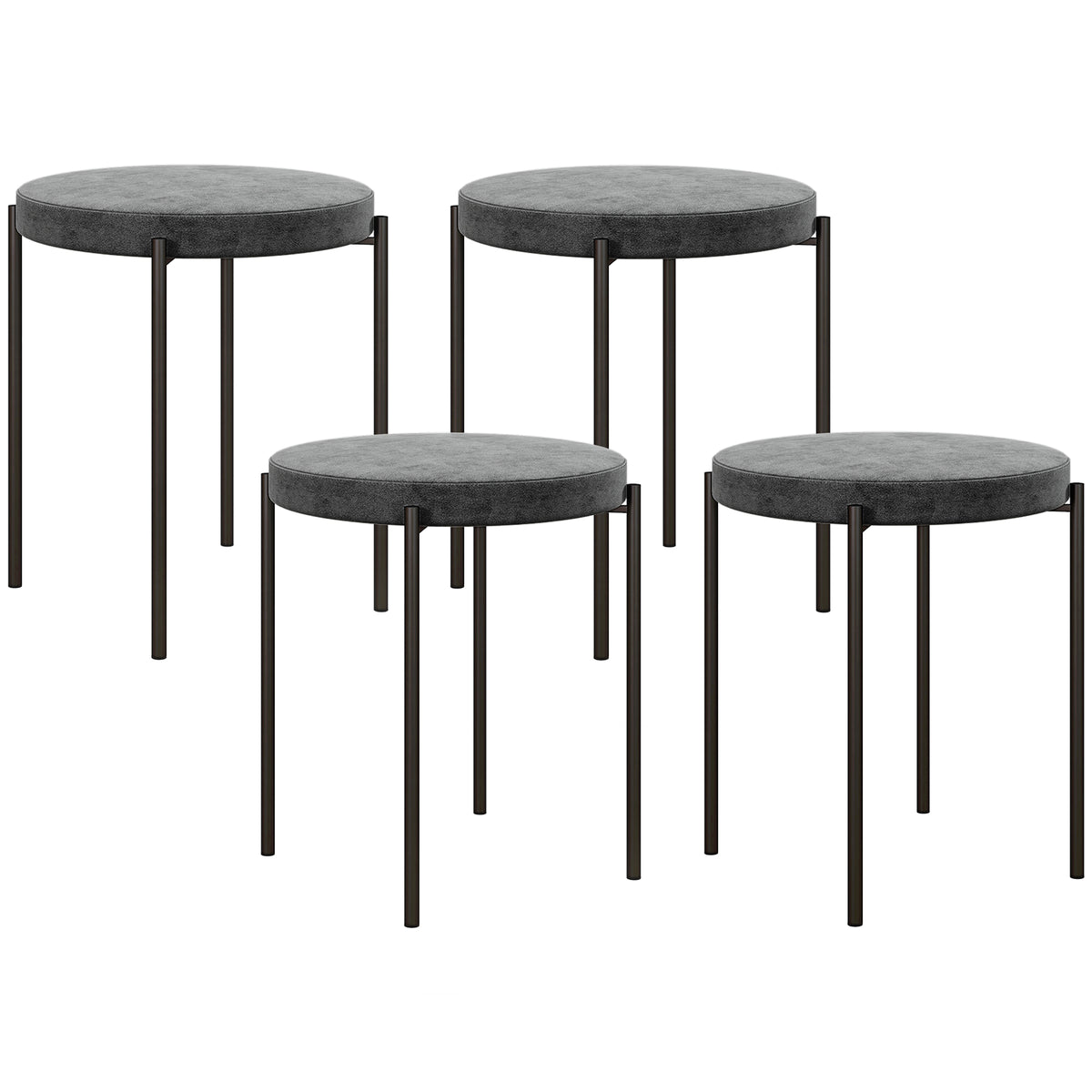 Keukenkrukken set van 4, stapelbaar, fluwelen look, tot 100 kg, stalen frame, 41,5 x 41,5 x 46 cm, donkergrijs