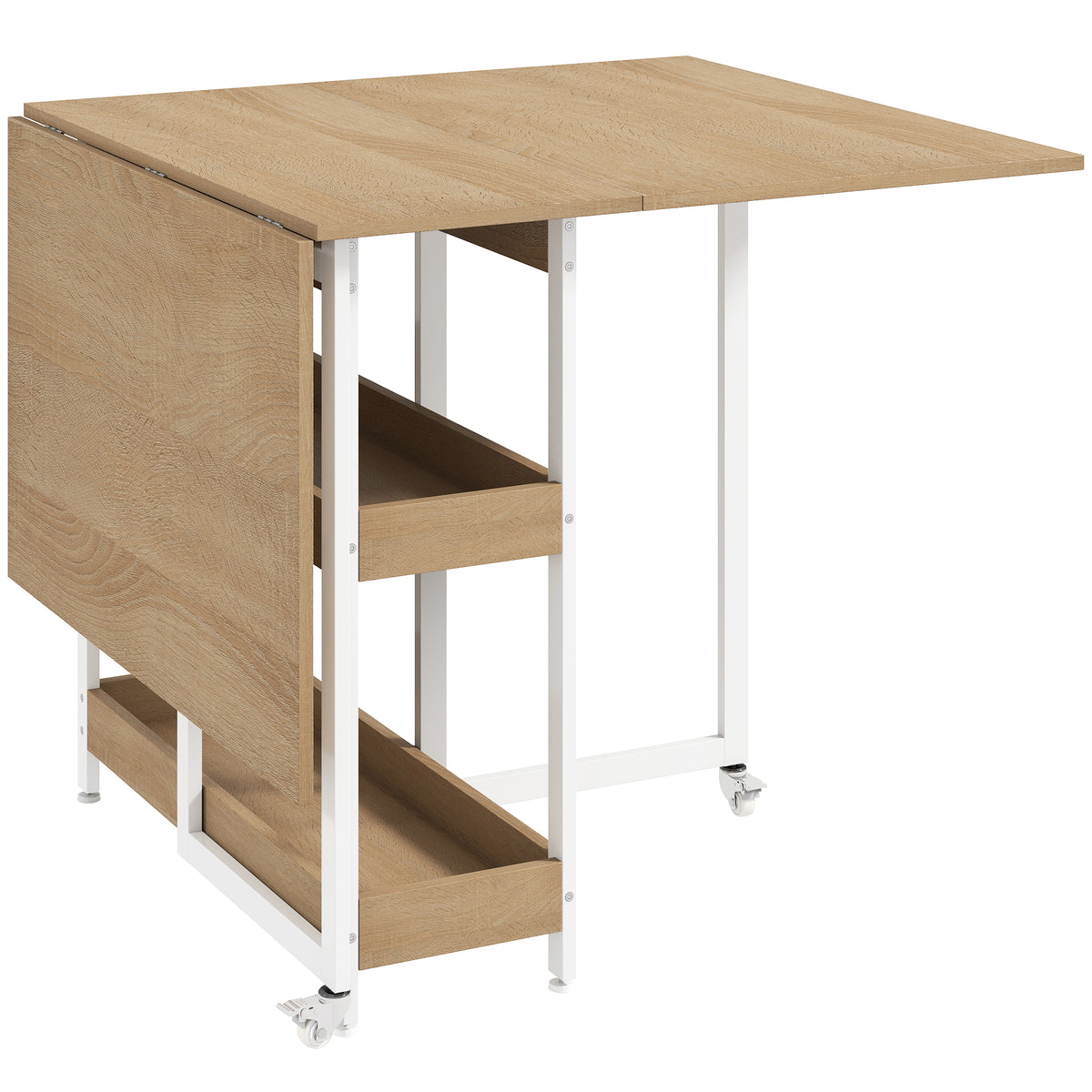 Inklapbare eettafel in industrieel design, voor maximaal 4 personen, open schappen, flexibel, metaal, spaanplaat