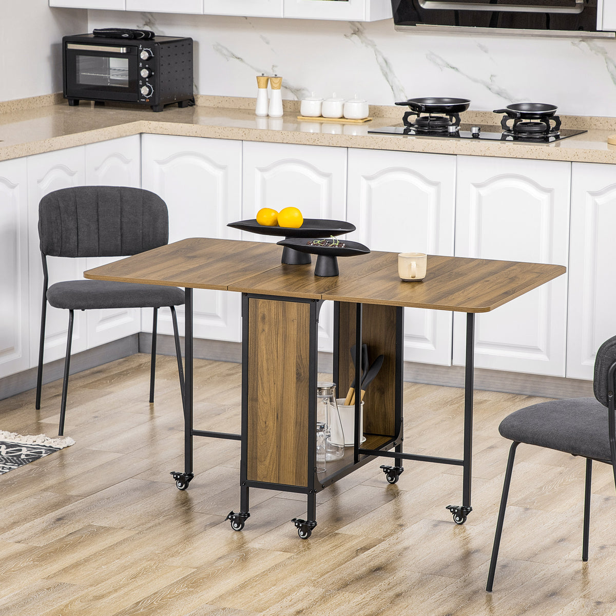 Mobiele klaptafel, 2 opklapbare bladen, 130 cm x 80 cm x 74 cm, bruin (2)