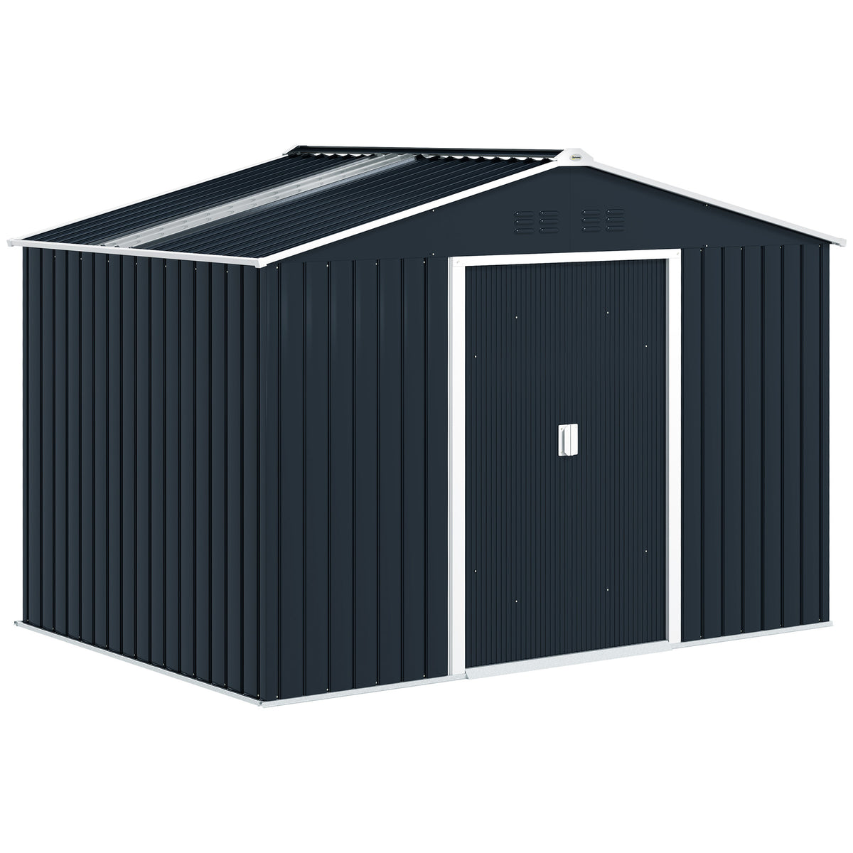 Metalen gereedschapsschuur met schuifdeuren en ventilatieramen, 277 x 195 x 192 cm, donkergrijs