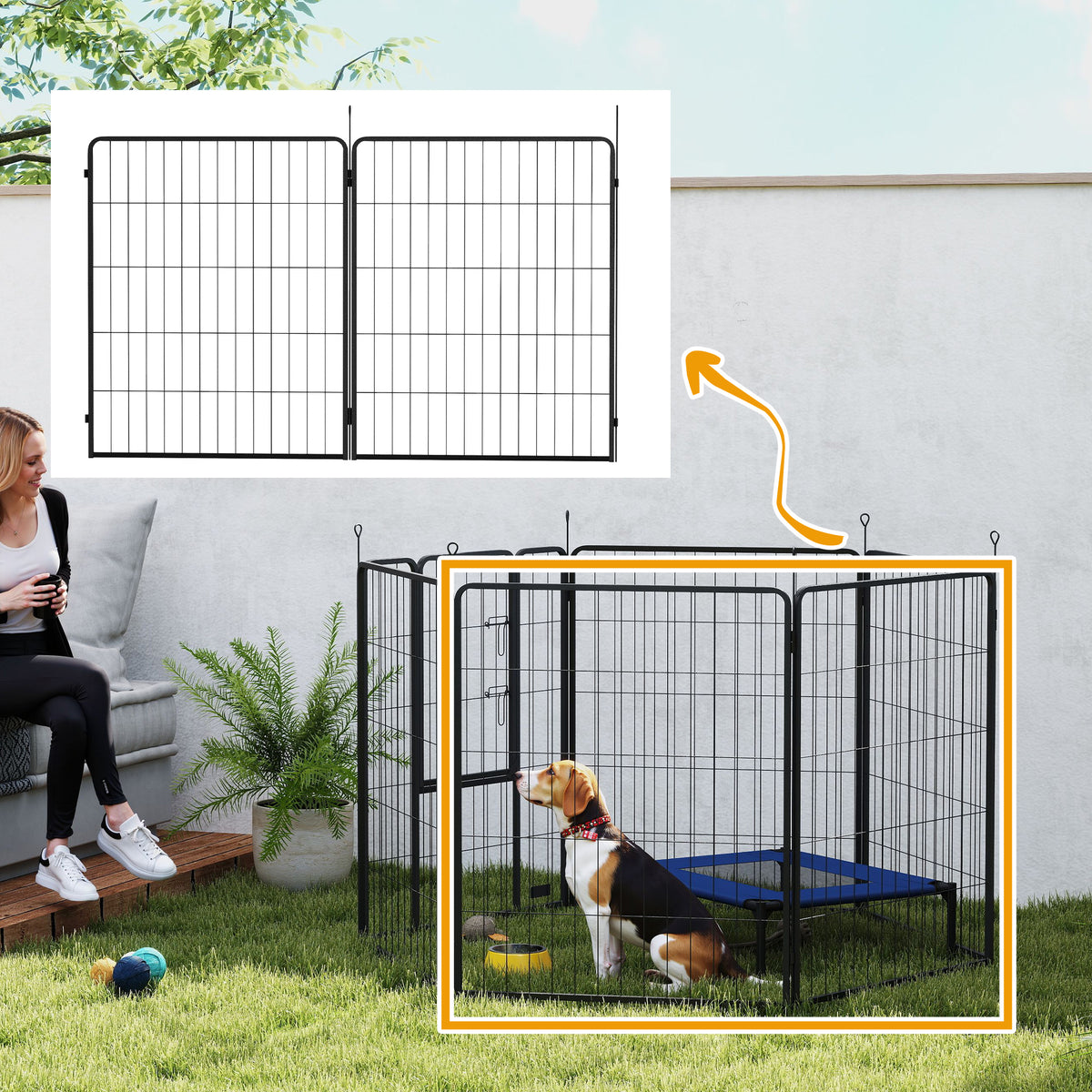 2-delige uitbreidingsset voor puppyren, hondenhekpanelen, speelren voor huisdieren, puppyhek van staal, grijs (2)