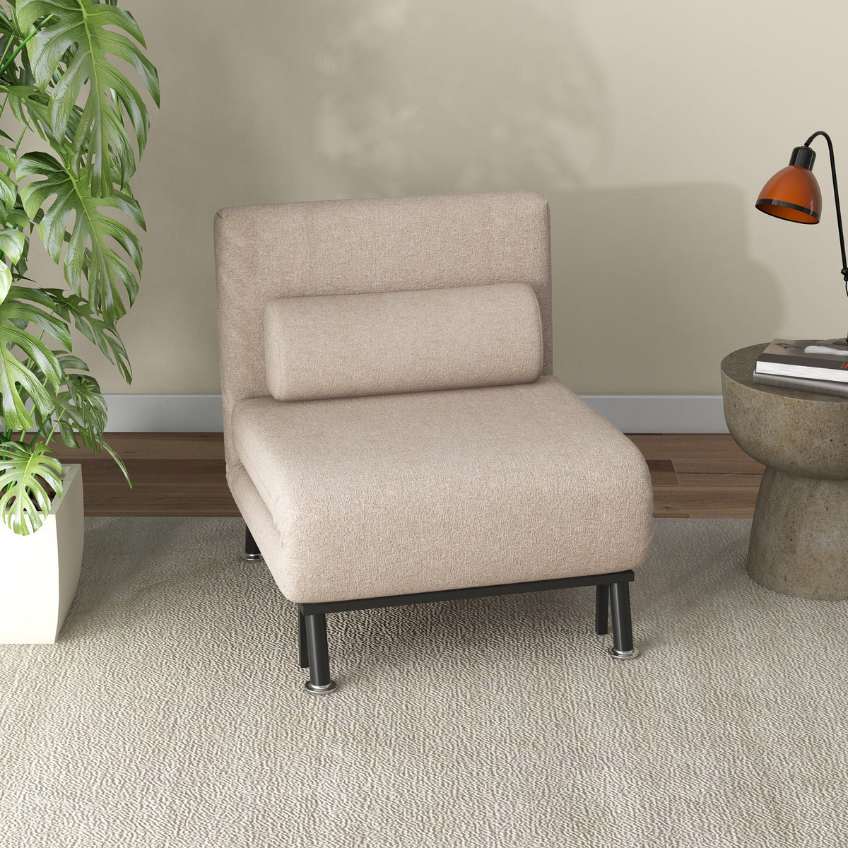 Opklapbare fauteuil met slaapfunctie, inklapbare relaxfauteuil in linnenlook, verstelbare rugleuning, 75 x 70 x (2)