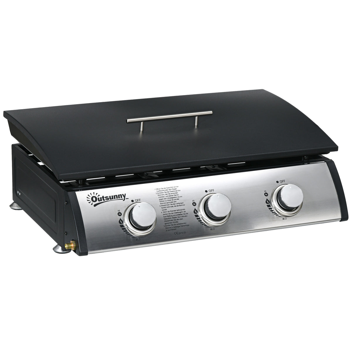 Gasbarbecue met deksel, 3 branders, vetopvangbak, antiaanbakplaat, 63x47x25 cm, zwart/zilver