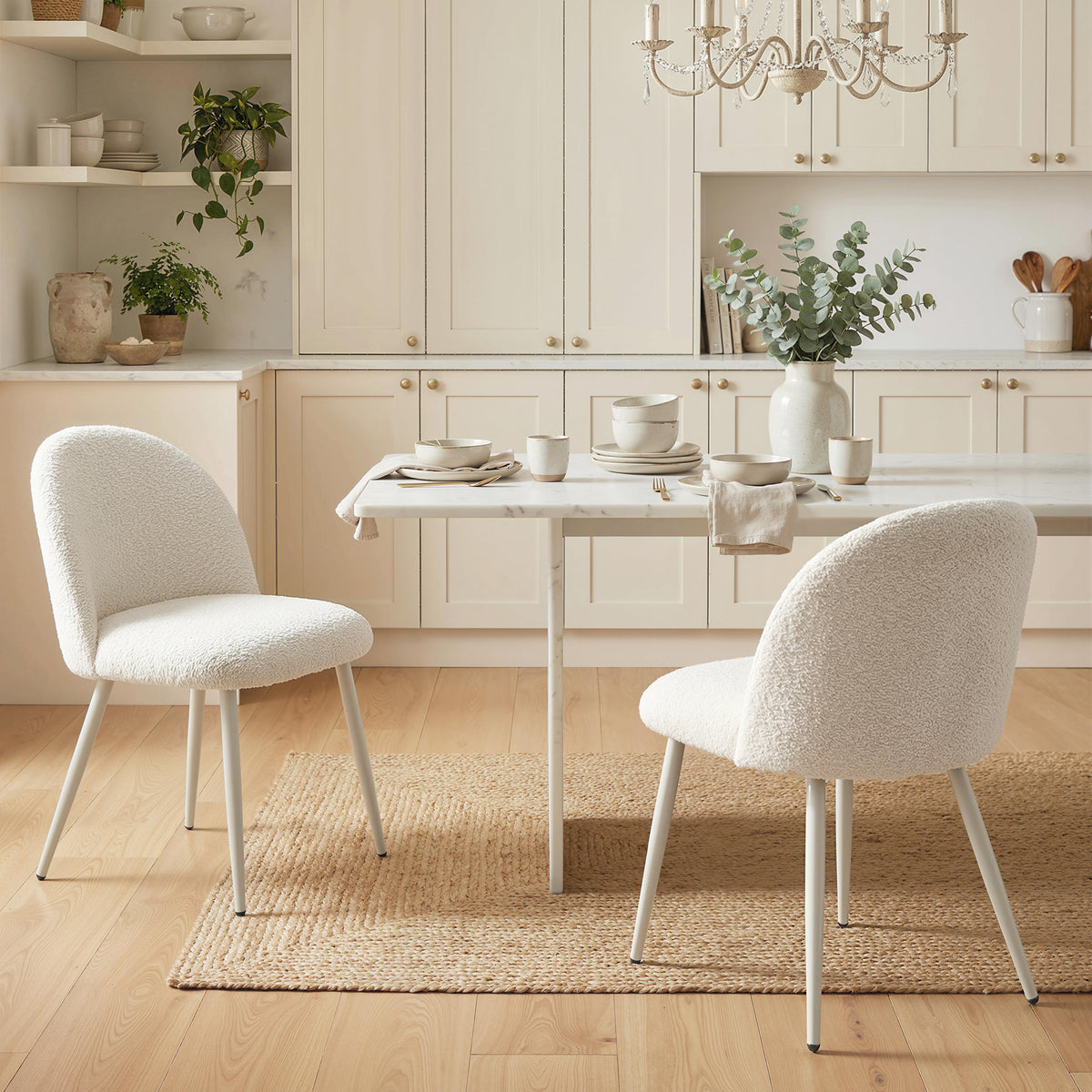 Eetkamerstoelen, keukenstoelen, zacht gestoffeerd met chenille, 50,5 x 57,5 x 78,5 cm, crèmewit (2)