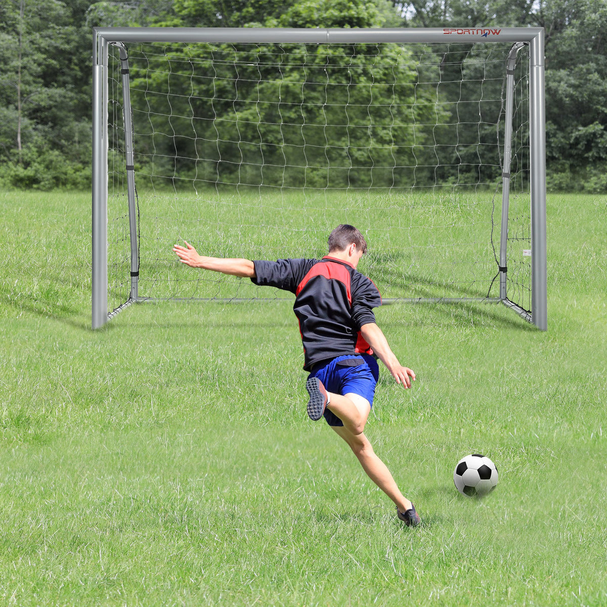 Voetbaldoel weerbestendig, stabiel metalen frame, scheurvast net, 160H x 240L x 85B cm, grijs (2)