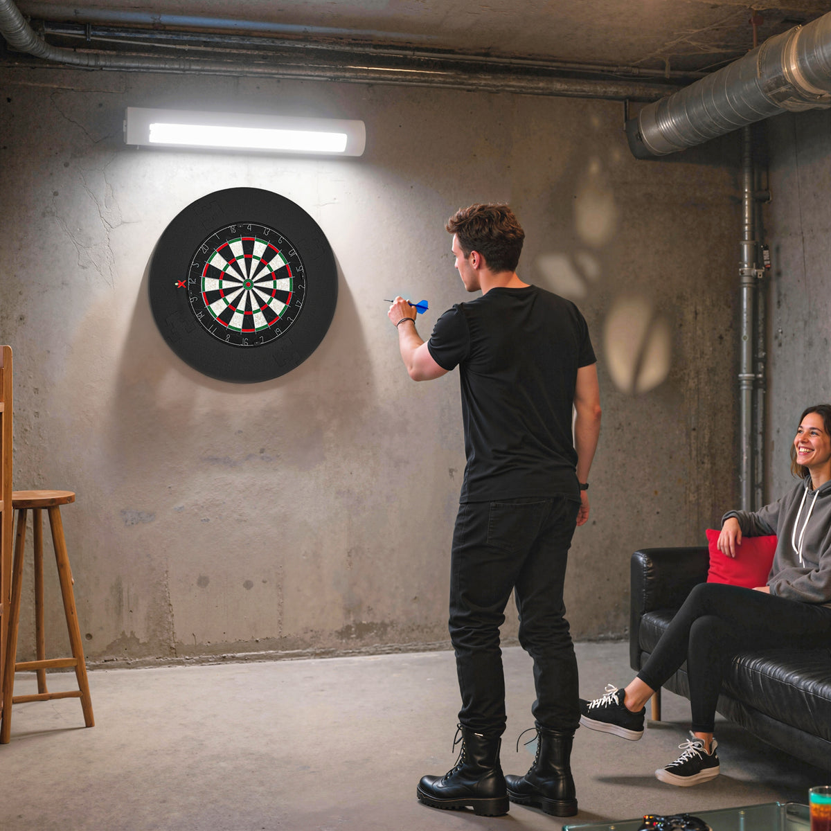 Dartbordset met beschermring, 6 dartpijlen met stalen punten, sisal, kunststof, zwart (2)