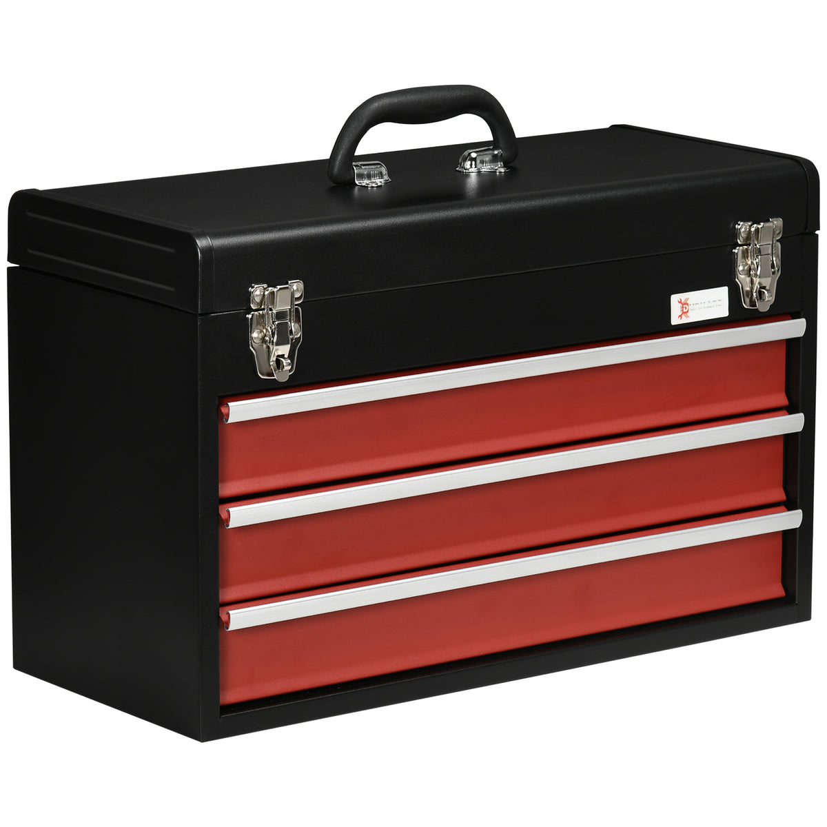 Gereedschapskoffer, gereedschapskist, 3 lades, afsluitbaar, stalen behuizing, zwart+rood, 51 x 22 x 32 cm