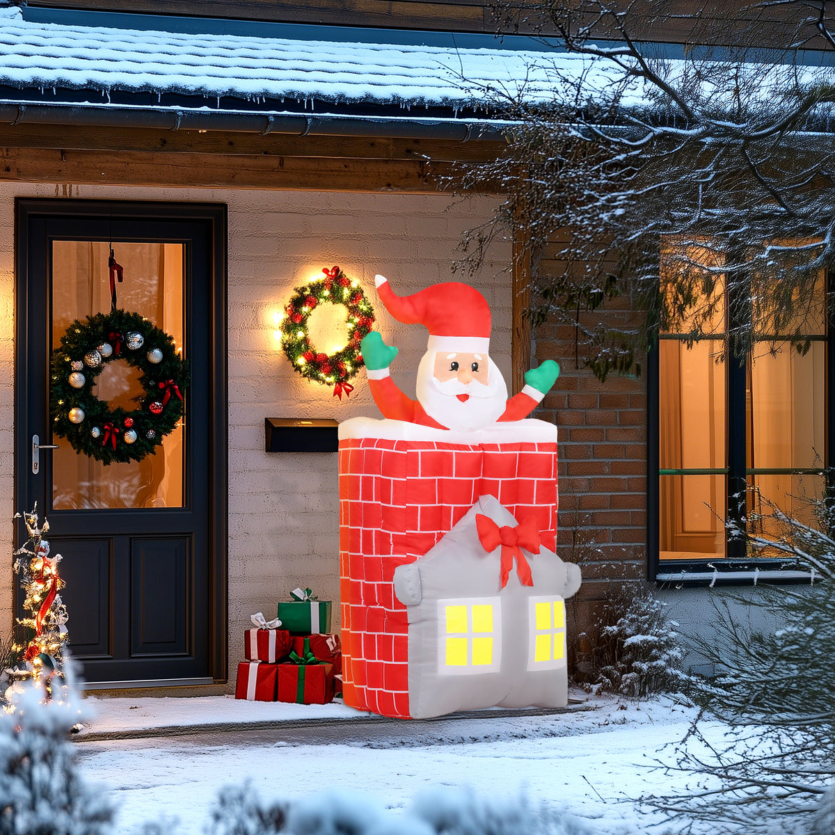 Opblaasbare kerstdecoratie, kerstman in schoorsteen, leds, ventilator (7)