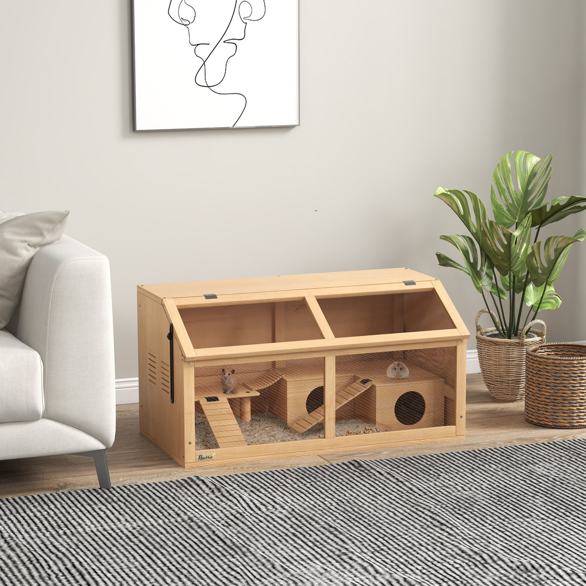 Hamsterkooi voor Syrische hamsters en dwerghamsters, met platform, hangbrug, huisje, 85x45x44 cm (2)