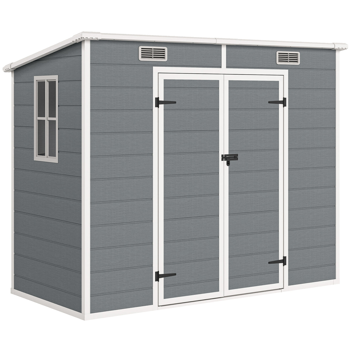 2,4 x 1,3 m tuinhuis, kunststof tuinhuis met vloer, raam, afsluitbare deuren, voor tuin, terras, grijs