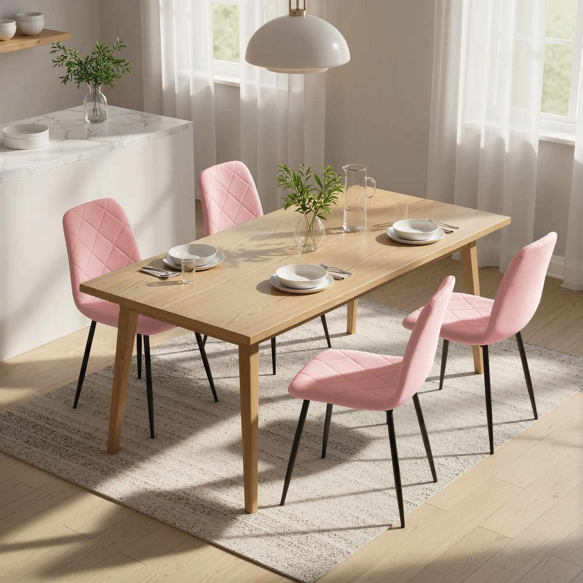 Eetkamerstoelen 4-delige set keukenstoel met rugleuning, fluweel-look, fauteuil 45 x 54 x 87 cm roze (2)