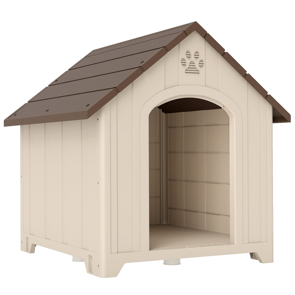 Hondenhok weerbestendig hondenhuis 88 x 79 x 89 cm verhoogde hondengrot met openslaand asfalt dak, grondankers