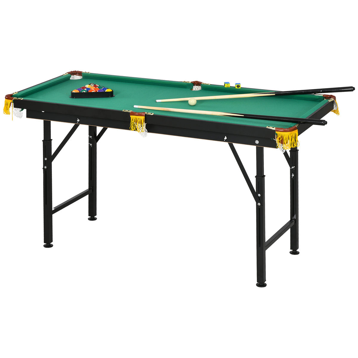 Biljarttafel, inklapbaar, in hoogte verstelbaar, incl. driehoek/2 keus/16 ballen, groen