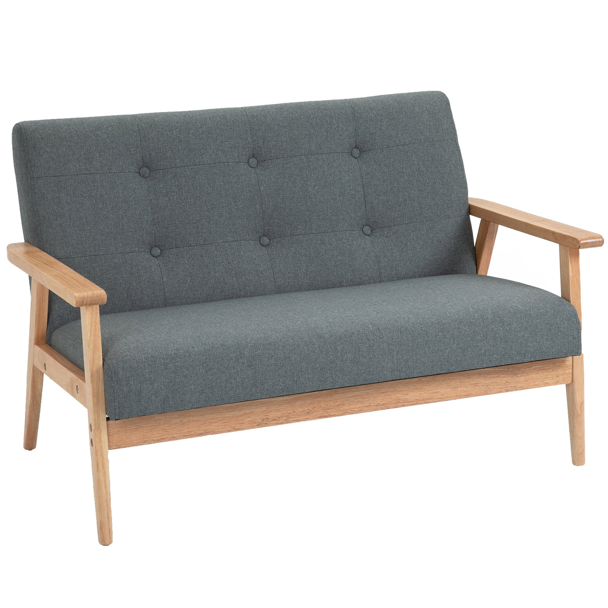 2-zitsbank, 115 cm bank met armleuningen, rugleuning, kleine gestoffeerde bank met linnenlook, houten poten