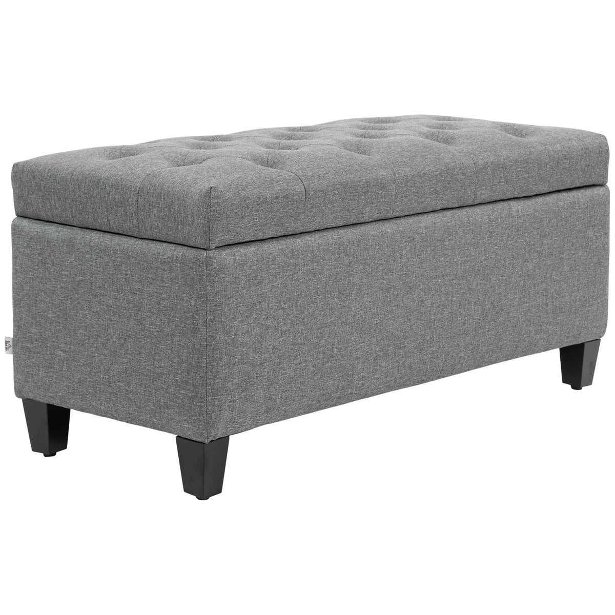 Bank, gestoffeerde bank met opbergruimte, linnenachtig polyester, rubberhout, 100 x 40 x 44 cm, lichtgrijs