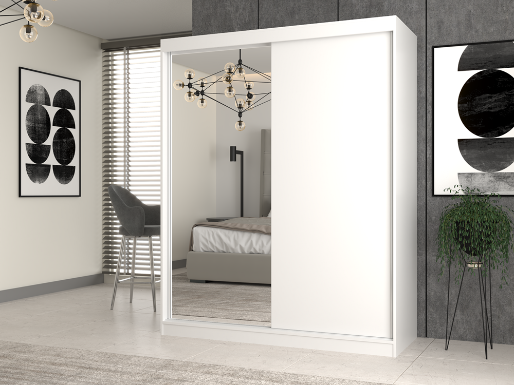 Schiebetürenschrank IGA 160 A/B WEISS 1 x Spiegel für Schlafzimmer Flur – Produktabbildung 2
