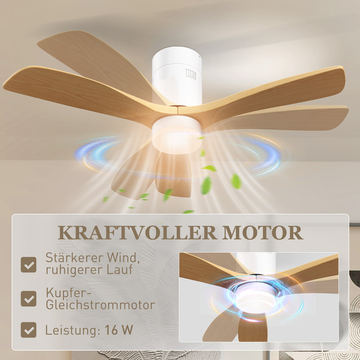 Plafondventilator met ledverlichting, 6 snelheden, afstandsbediening, lichtbruin (6)