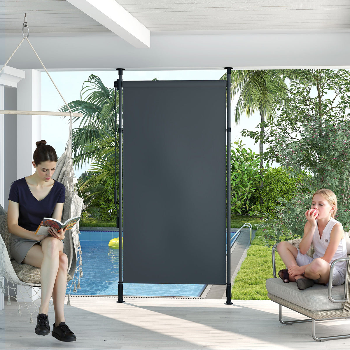 Vrijstaande zonwering, instelbare lengte, montage zonder boren, aluminium frame, 1,5 x 2,2-3,1 m, donkergrijs (2)