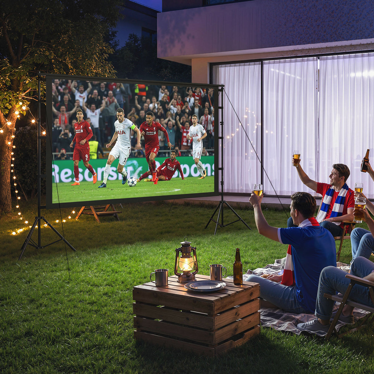 100 inch 16:9 HD 4K/8K projectiescherm met standaard, draagbaar dubbelzijdig scherm met inklapbare statieven (2)
