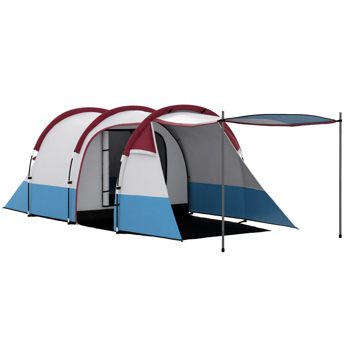 Campingtent, voor 2 personen, lantaarnhaak, drie ingangen, waterdicht, rood