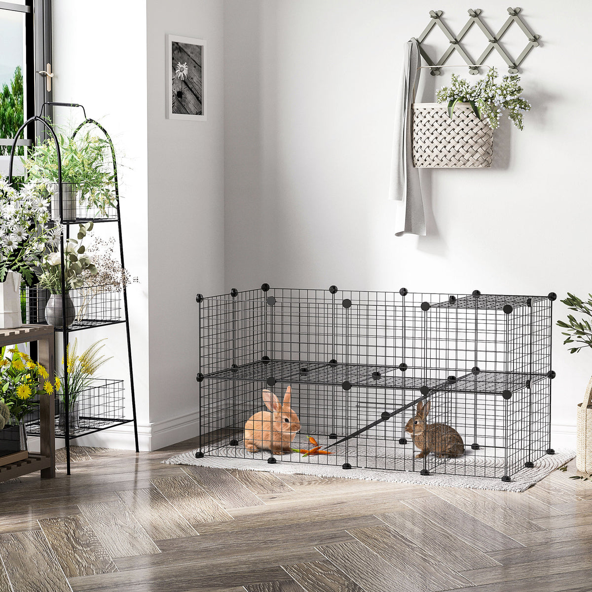 Vrijloopren, buitenren, box met 36 panelen, dierenren voor kleine dieren, cavia's, ren voor binnen en buiten (2)