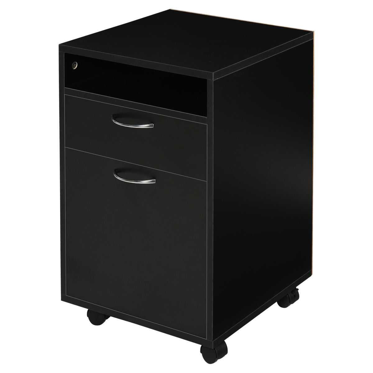 Rolcontainer ladekast container, 1 vak, 1 plank, 1 lade, 40 cm x 3 cm x 60 cm, zwart