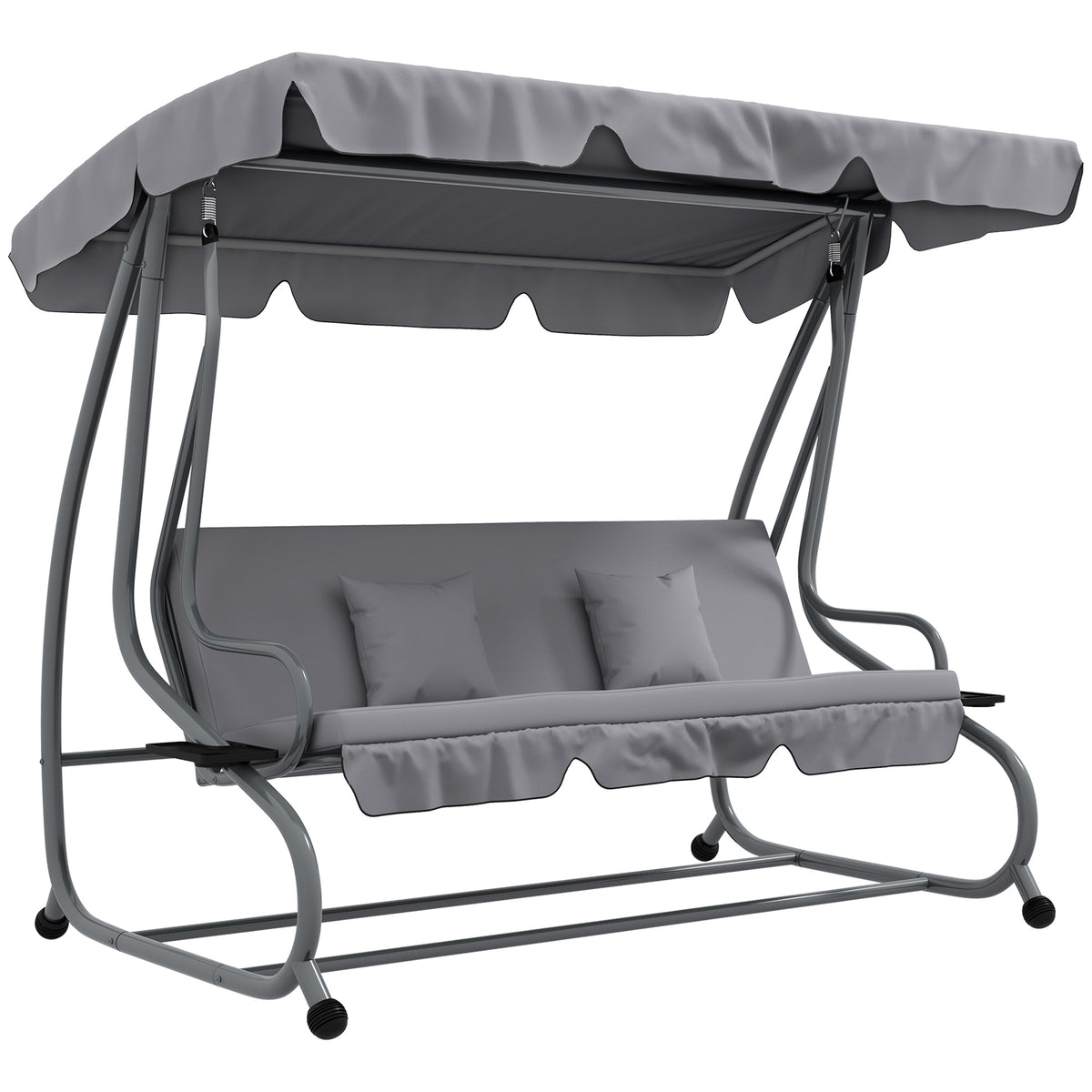 2-in-1 Hollywoodschommel met ligfunctie, verstelbaar dak, tot 340 kg, staal, 200x120x164 cm, grijs