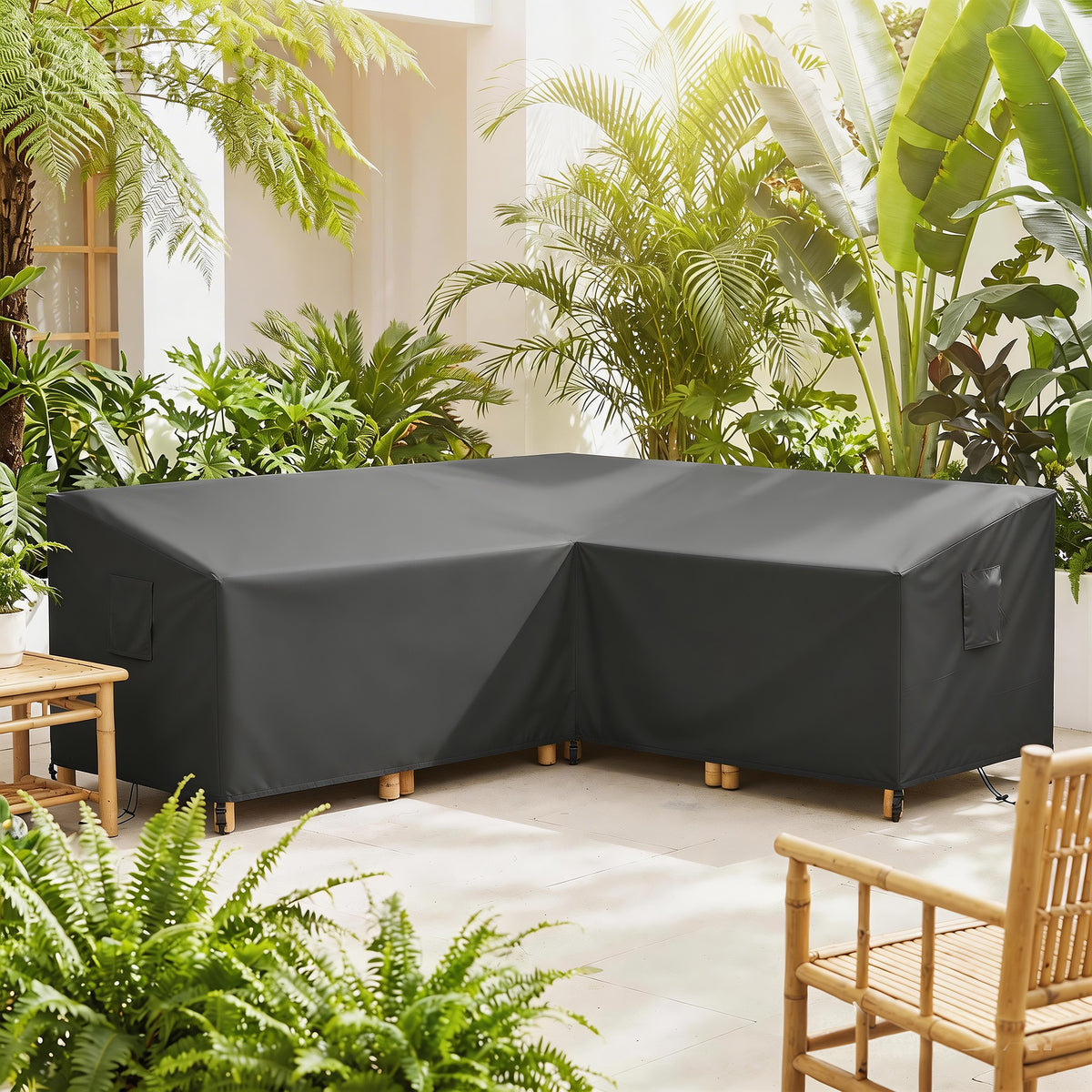Beschermhoes voor tuinmeubelen wintervast waterdicht V-vormig anti-UV afdekhoes 420D Oxford-doek 216x216x78 cm (2)
