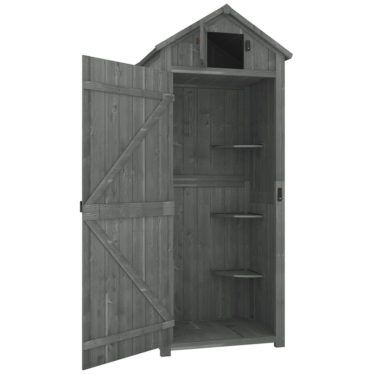 Tuinkast hout, weerbestendige gereedschapsschuur 77x54,2x179cm, tuinhuis met deur, zadeldak, gereedschapskast