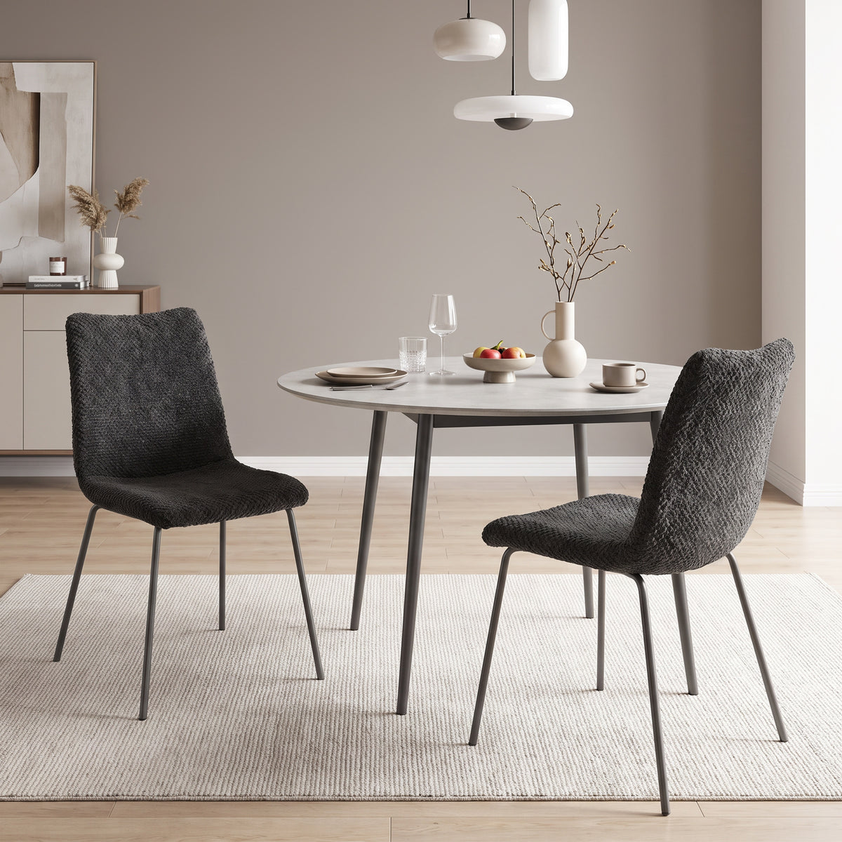 Eetkamerstoelen set van 2, keukenstoelen met fluwelen bekleding en metalen poten, donkergrijs (2)