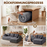 3-zits hoekbank in L-vorm met ottomane, converteerbare chenille-cloud-slaapbank met binnenveringbekleding, grijs (7)