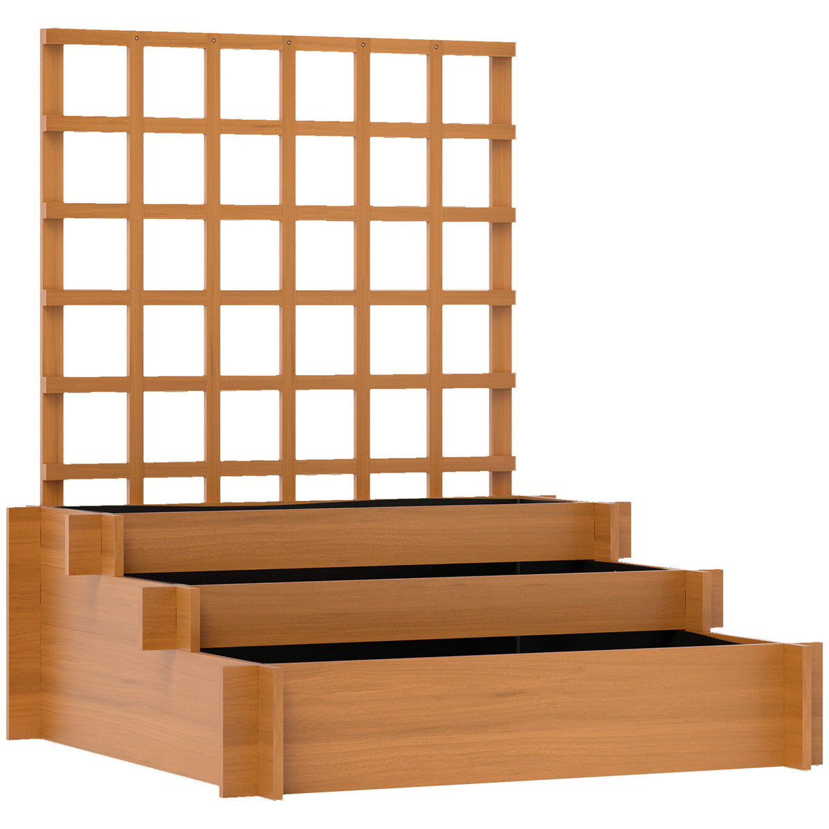 Verhoogd bloembed met klimhulp, 3-traps bloembak met vliesdoek, dennenhout, bruin, 95 x 95 x 110 cm