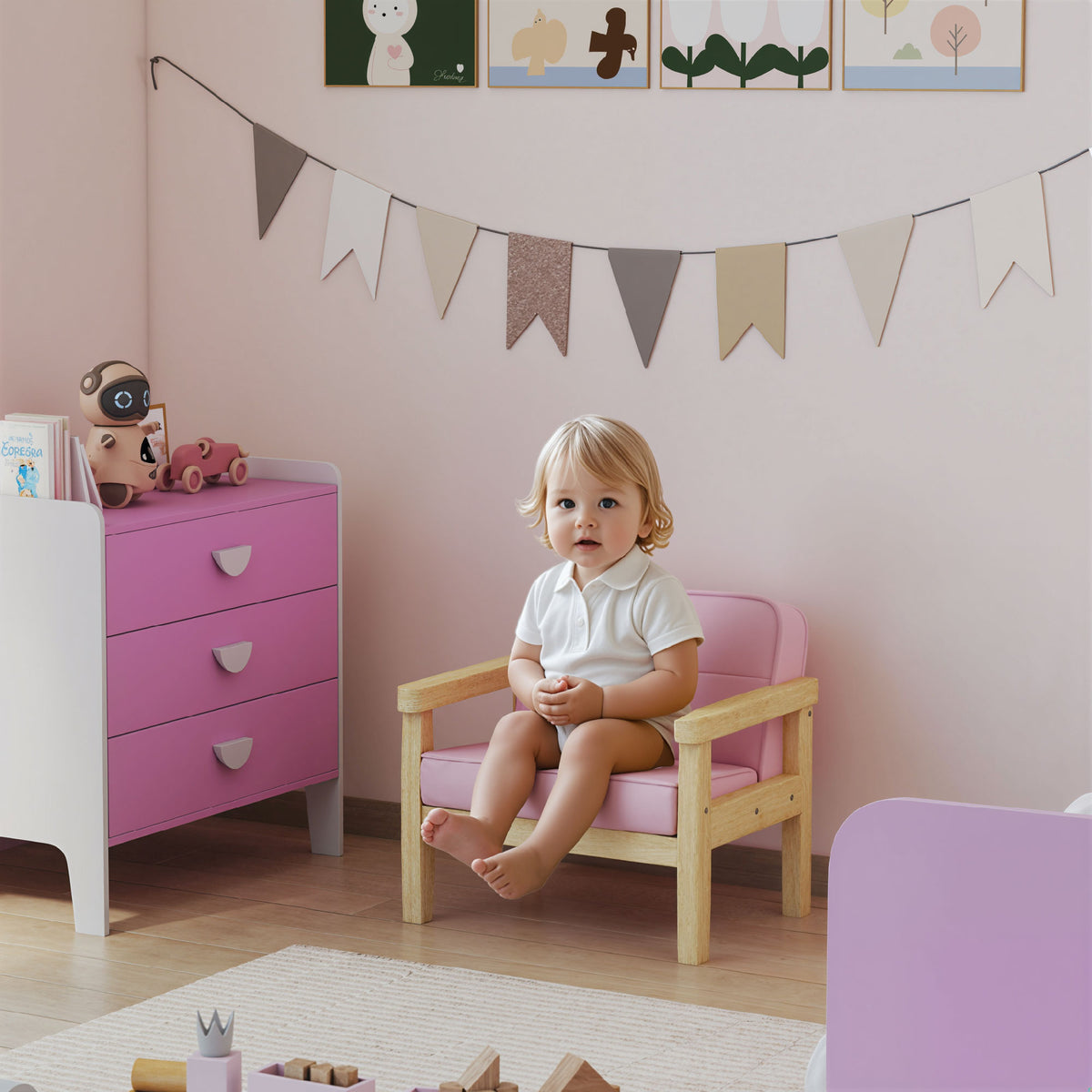 Kinderfauteuil kinderbank met corduroy look, massief houten poten, fauteuil van schuimstof, kinderstoel voor (2)