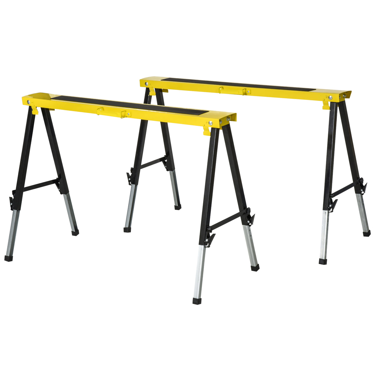Set van 2 schragen werkbank bokken inklapbaar antislip staal geel zwart 100 x 49 x 62-90 cm draagvermogen 100 kg
