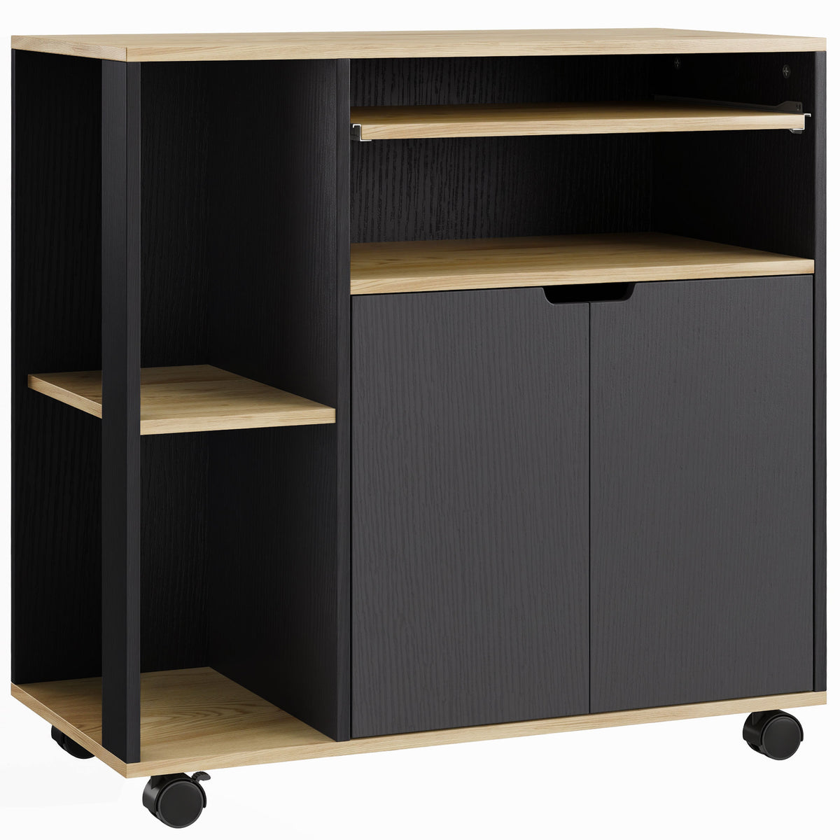 Verrijdbare keukenwagen met opbergruimte, kast, verstelbare planken, voor keuken, woonkamer, eetkamer, zwart