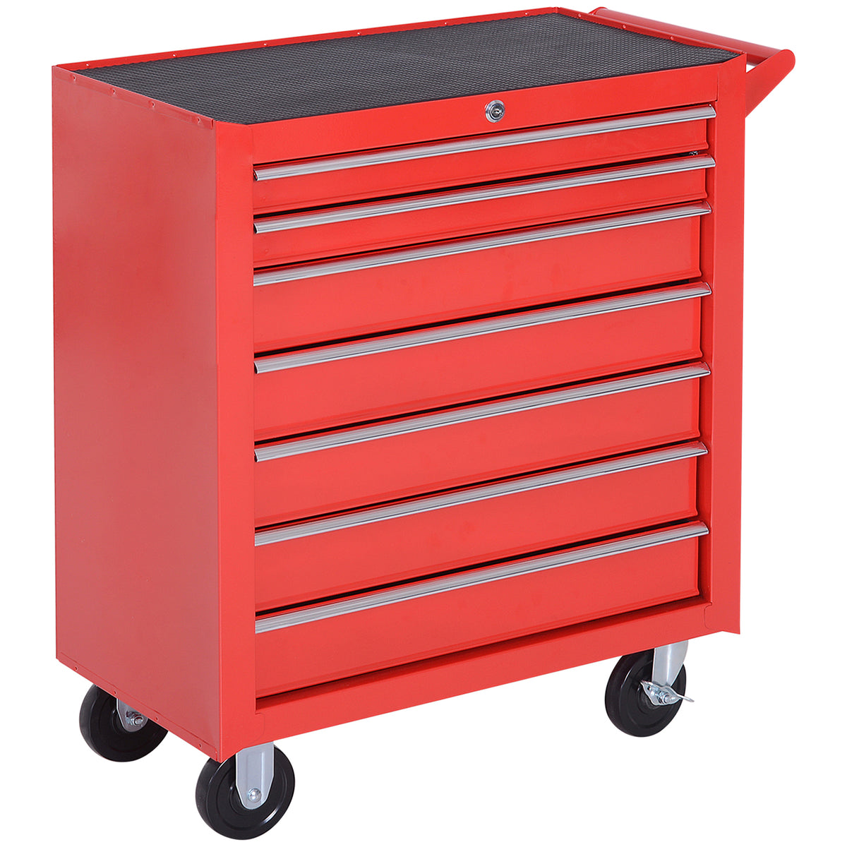Gereedschapswagen, 2 kleine & 5 grote lades, staal, tot 150 kg, 69 x 33 x 75 cm, rood