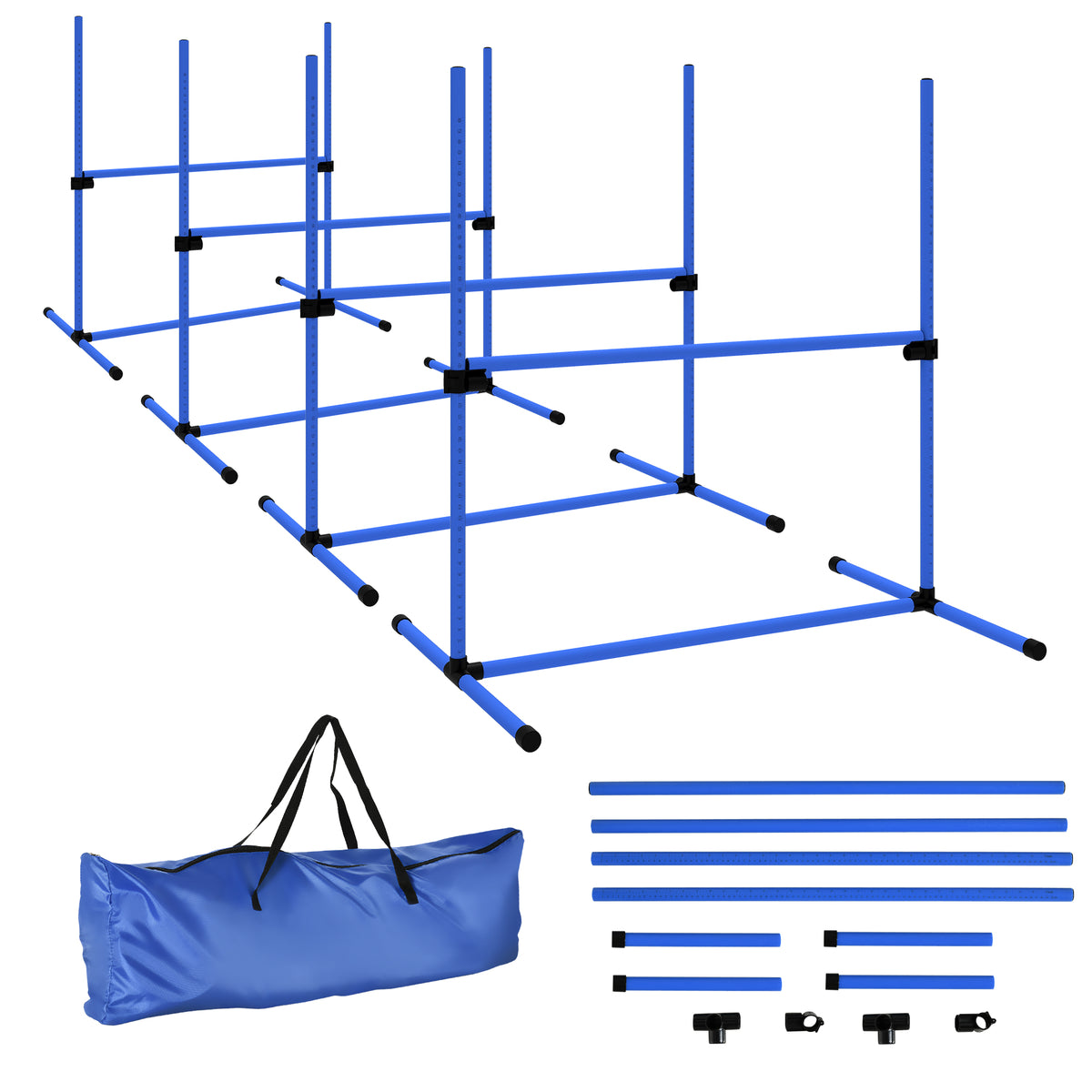 Agility-set in hoogte verstelbaar honden agility-uitrusting met 4 hindernissen draagtas 104x67 cm blauw