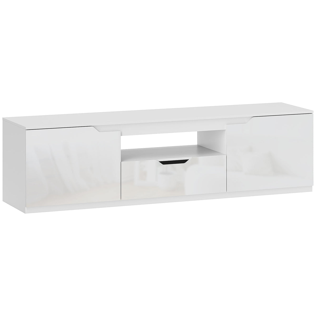 TV-meubel, hoogglans, voor tv's tot 65'', 3 vakken, lade, 160 x 38 x 43 cm, wit