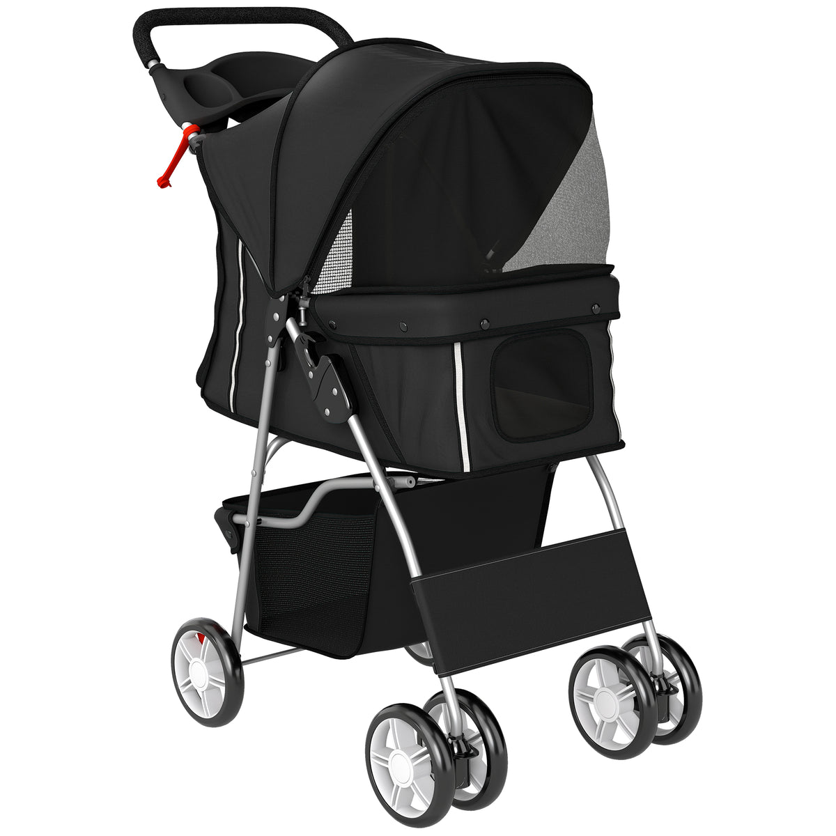 Opvouwbare hondenbuggy met reflecterende strips, opbergmand en kussen voor kleine honden tot 10 kg, 77x44x102 cm