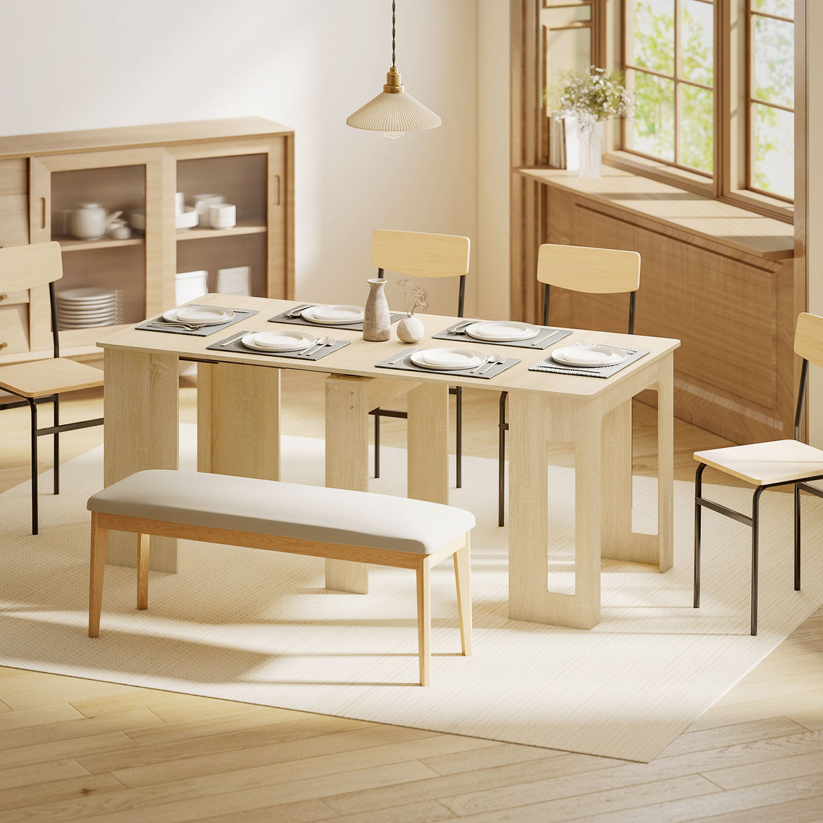Eettafel, klaptafel, uitschuifbare keukentafel, eetkamertafel, spaanplaat, 60-180 x 85 x 75 cm, natuur (2)
