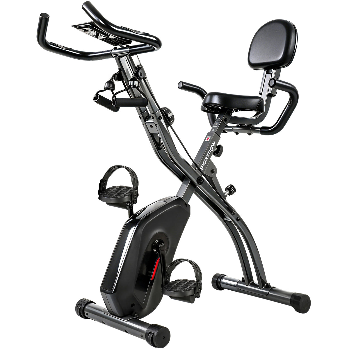 4-in-1 inklapbare hometrainer, stille ligfiets met LCD-monitor, Bluetooth, hartslagsensor en weerstandsband
