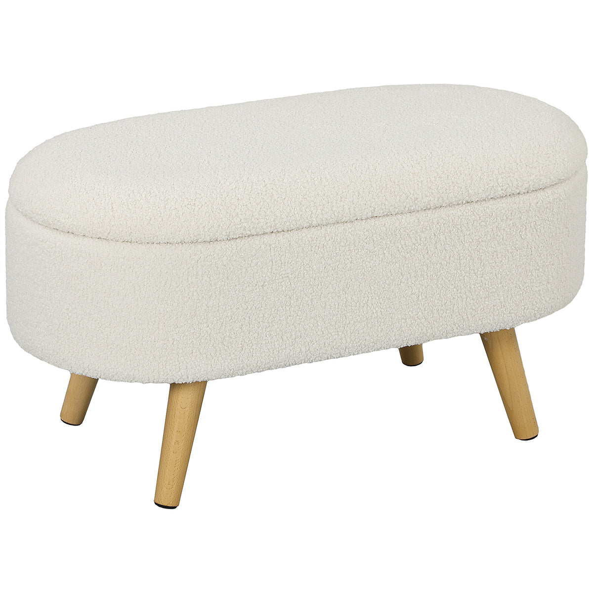 Opbergbank met deksel, voetenbank voor hal, woonkamer, slaapkamer, hout, stoffen bekleding, wit