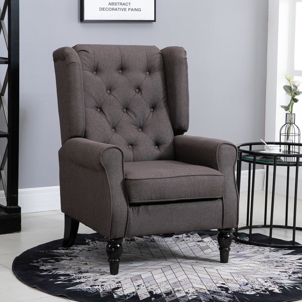 Oorfauteuil, fauteuil met gecapitonneerde bekleding, hoge rugleuning, gestoffeerde loungestoel met afgeronde (2)