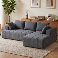 3-zits hoekbank in L-vorm met ottomane, converteerbare chenille-cloud-slaapbank met binnenveringbekleding, grijs (10)